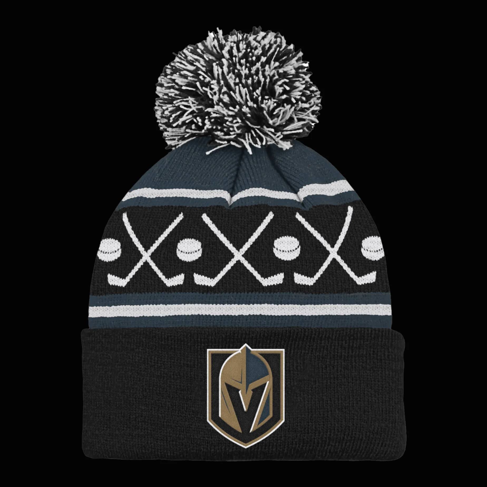 Faceoff Cuff Knit Beanie with pom Golden Knights - 24/25, supporter-lue, unisex - NHL Drakter & Tilbehør - Faceoff Cuff Knit Beanie with pom Golden Knights - 24/25, supporter-lue, unisex