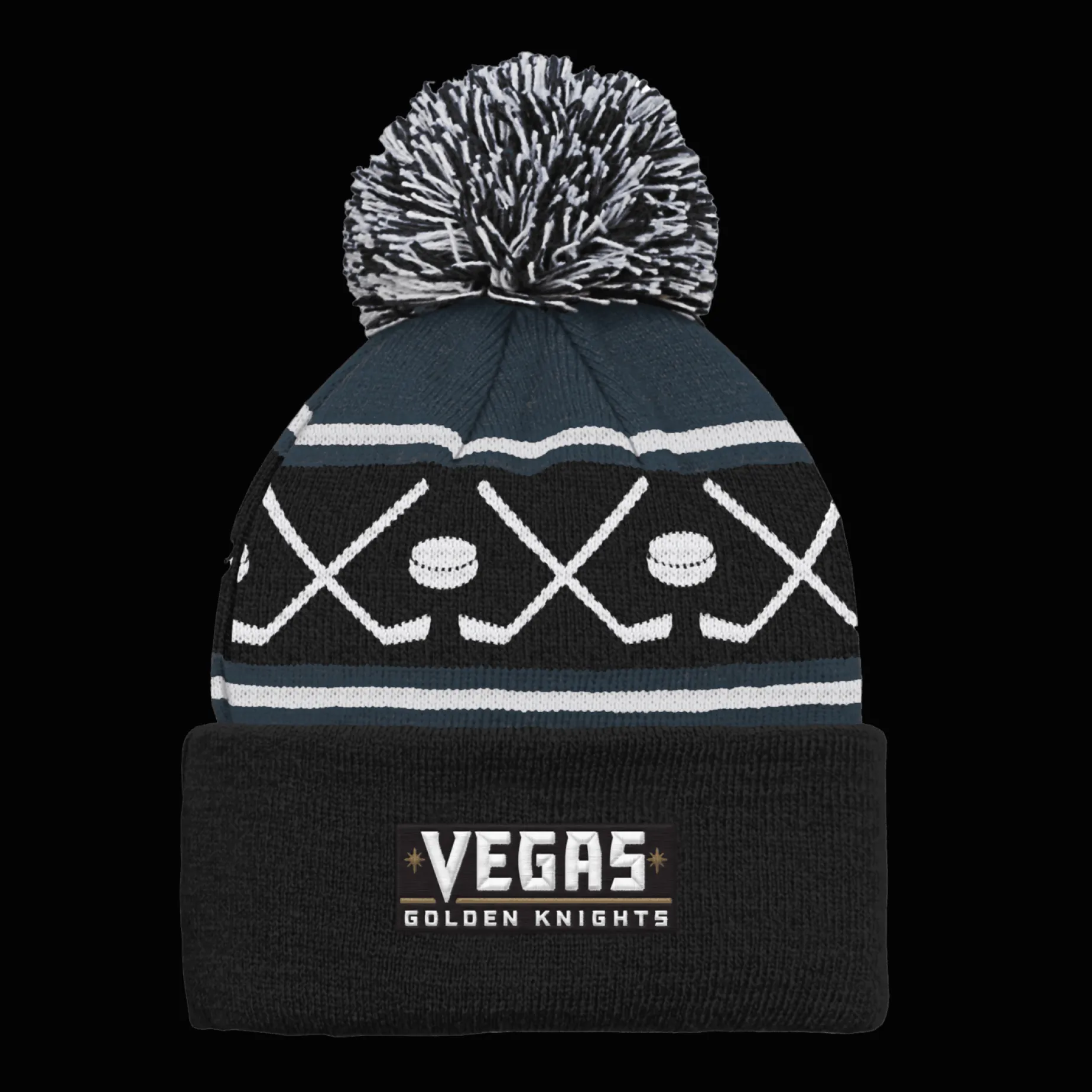 Faceoff Cuff Knit Beanie with pom Golden Knights - 24/25, supporter-lue, unisex - NHL Drakter & Tilbehør - Faceoff Cuff Knit Beanie with pom Golden Knights - 24/25, supporter-lue, unisex