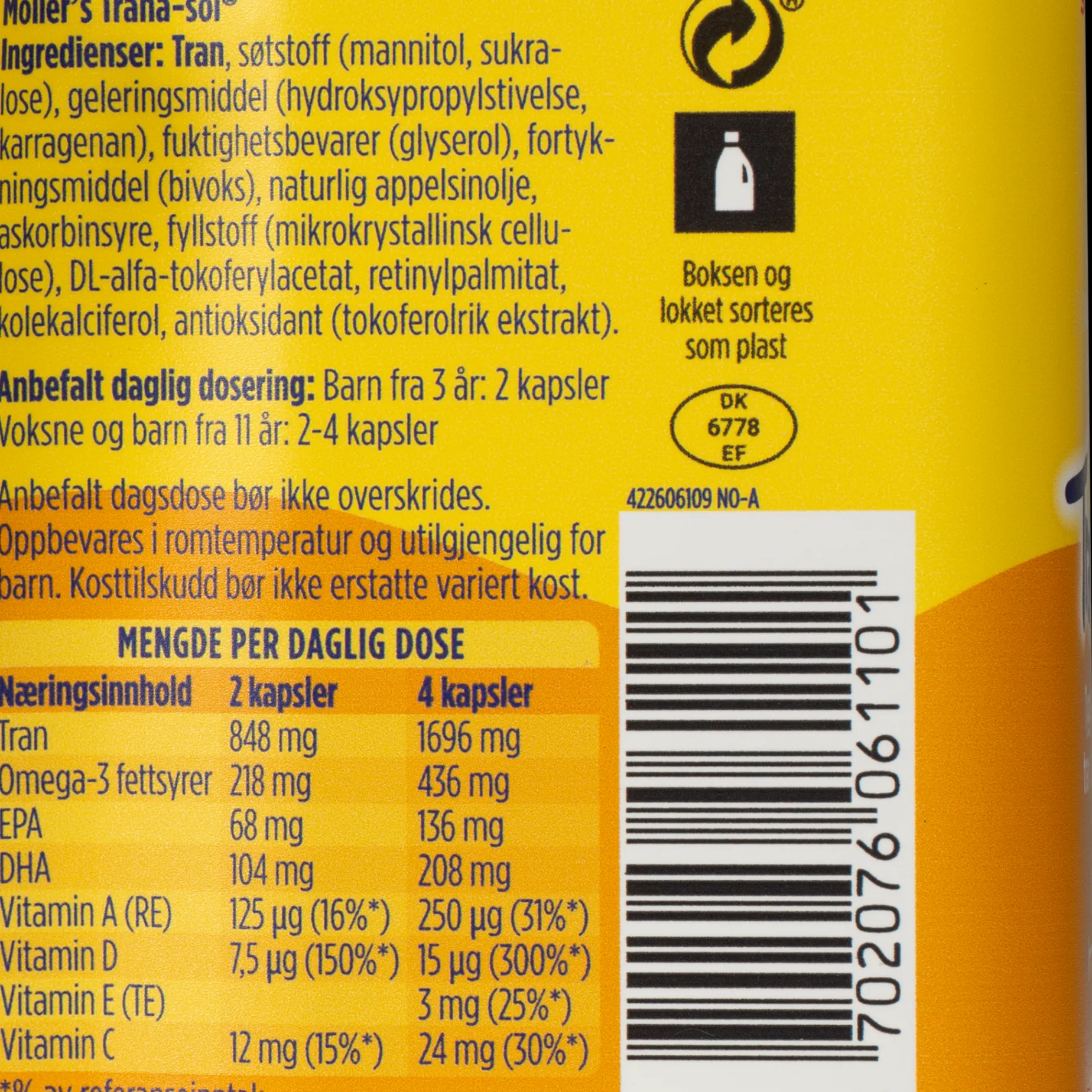 Möller's Trana-sol, tyggekapsler - Kosttilskudd - Möller's Trana-sol, tyggekapsler