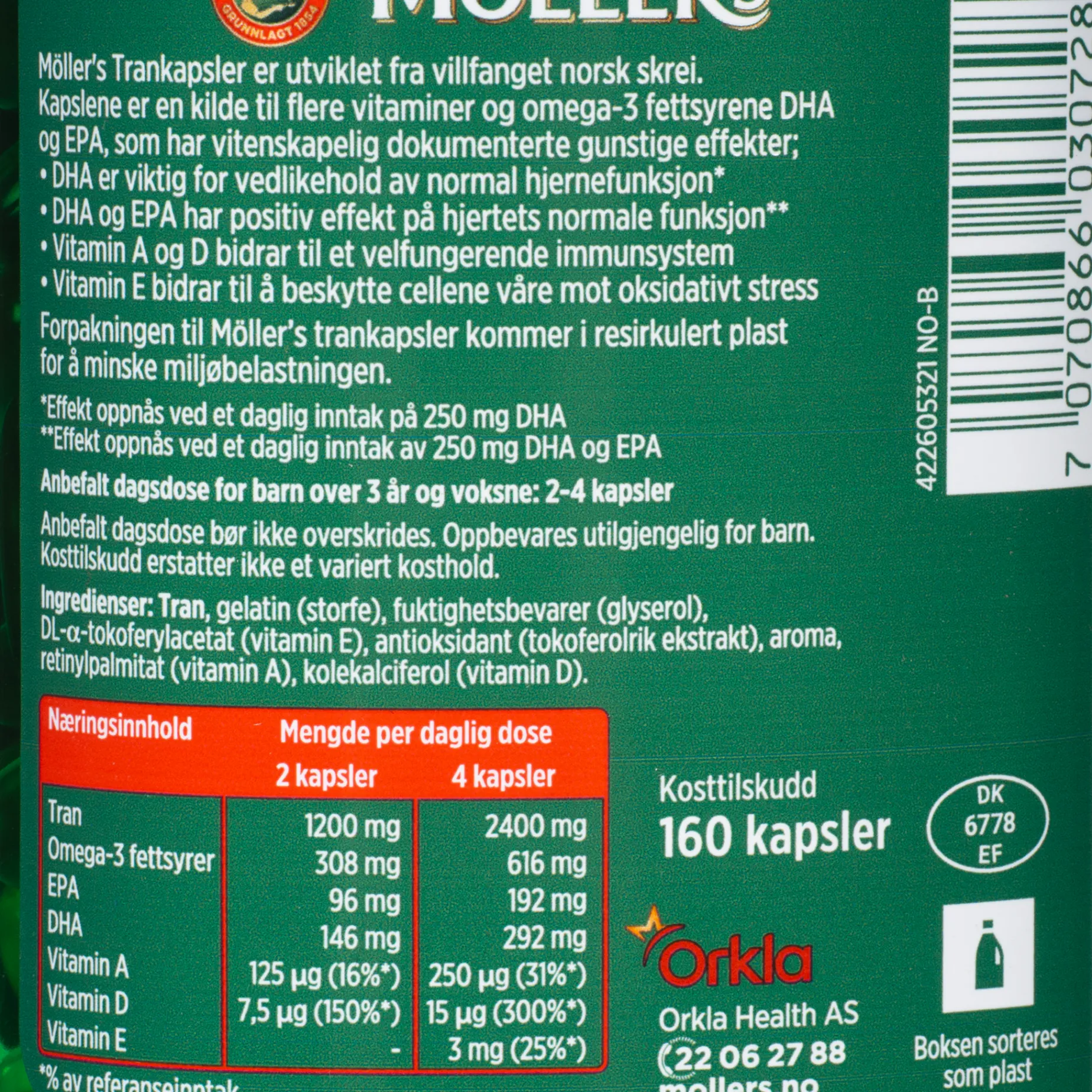 Möller's Trankapsler 160stk, omega 3 kapsler - Kosttilskudd - Möller's Trankapsler 160stk, omega 3 kapsler