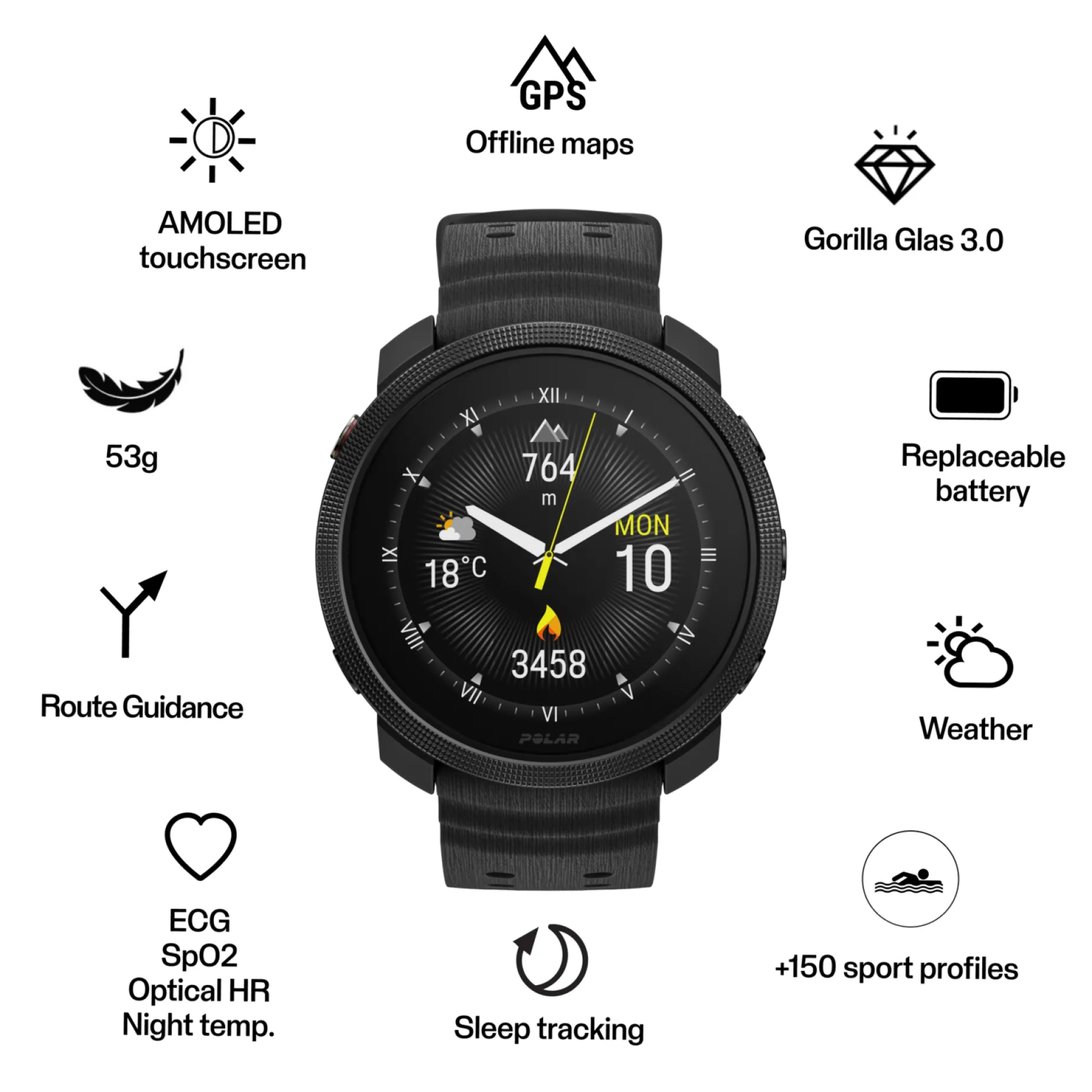 Polar Vantage M3 S-L, smartklokke - Pulsklokke - Polar Vantage M3 S-L, smartklokke