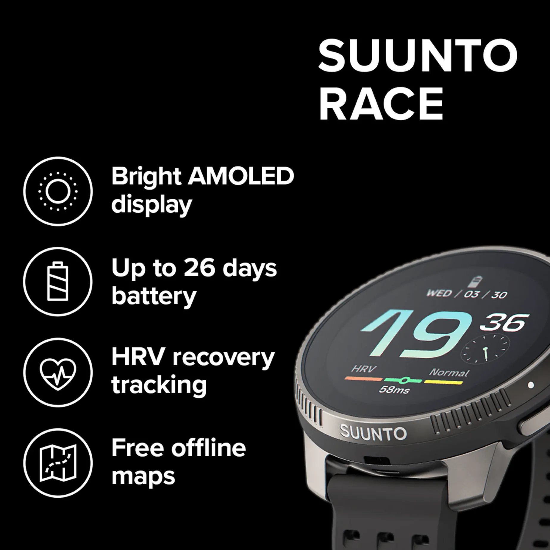 Suunto Race Titanium Charcoal, multisportklokke, smartklokke, unisex - Pulsklokke - Suunto Race Titanium Charcoal, multisportklokke, smartklokke, unisex