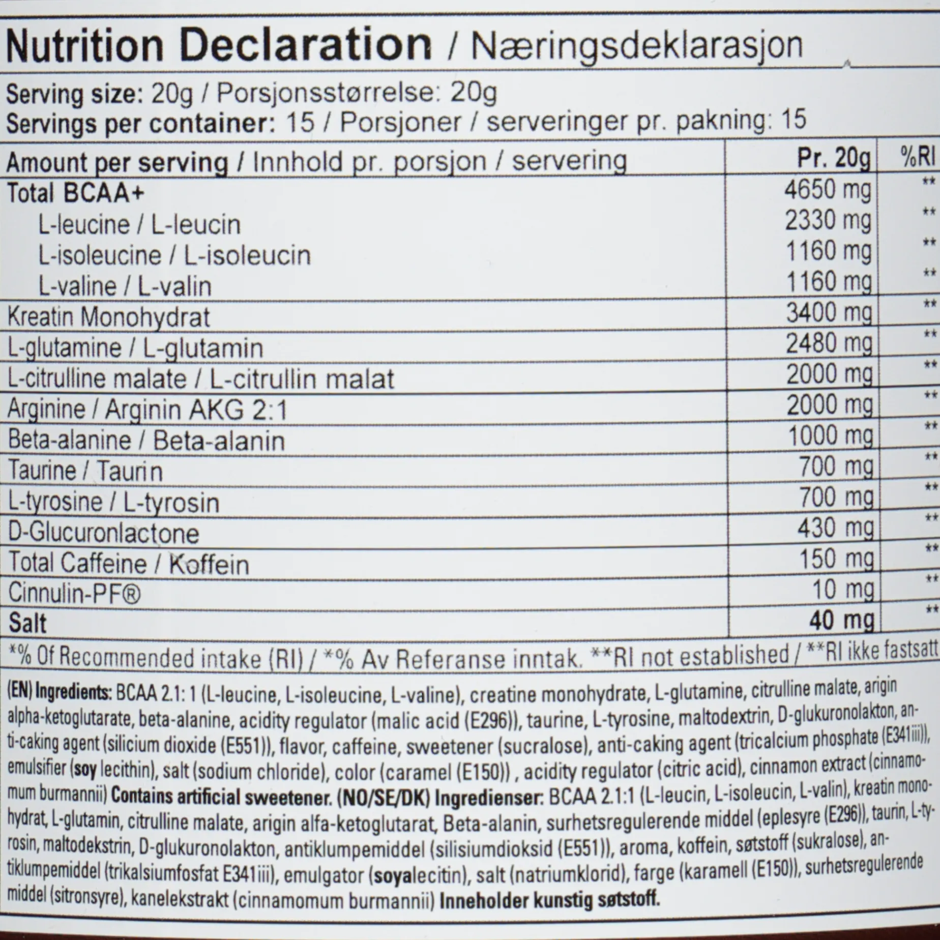 Core Intensity, pre-workoutdrikk - Pre-Workout - Core Intensity, pre-workoutdrikk