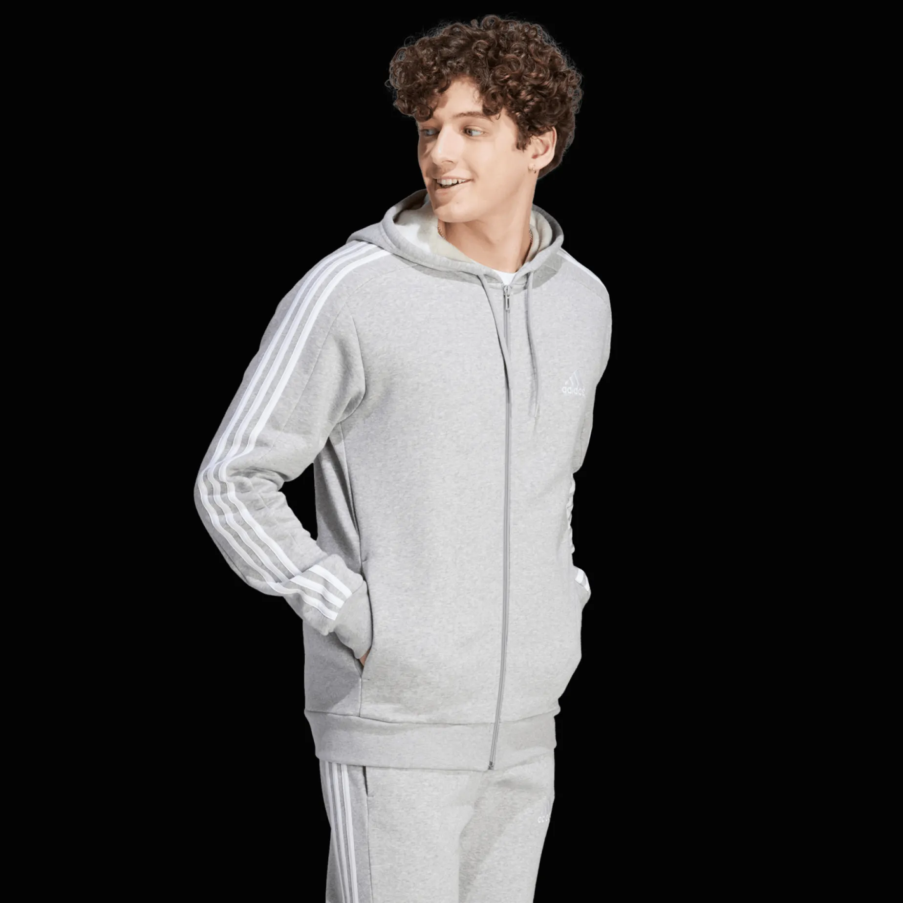 Essential Fleece 3-Stripes Full Zip, hettejakke, herre - Hettegenser - Essential Fleece 3-Stripes Full Zip, hettejakke, herre