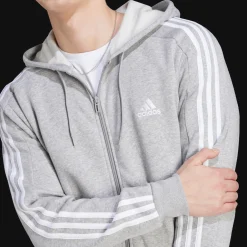 Essential Fleece 3-Stripes Full Zip, hettejakke, herre - Hettegenser - Essential Fleece 3-Stripes Full Zip, hettejakke, herre